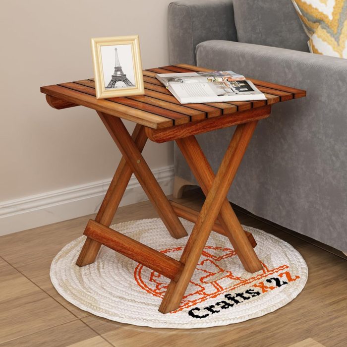 Handmade Wooden Natural Square Foldable Table - Image 3
